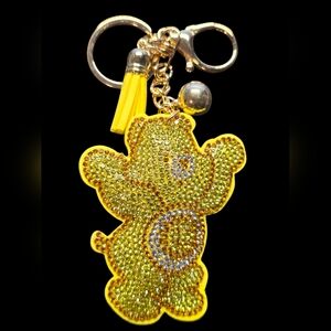 Yellow Care Bear Rhinestone Bag Charm Keychain
